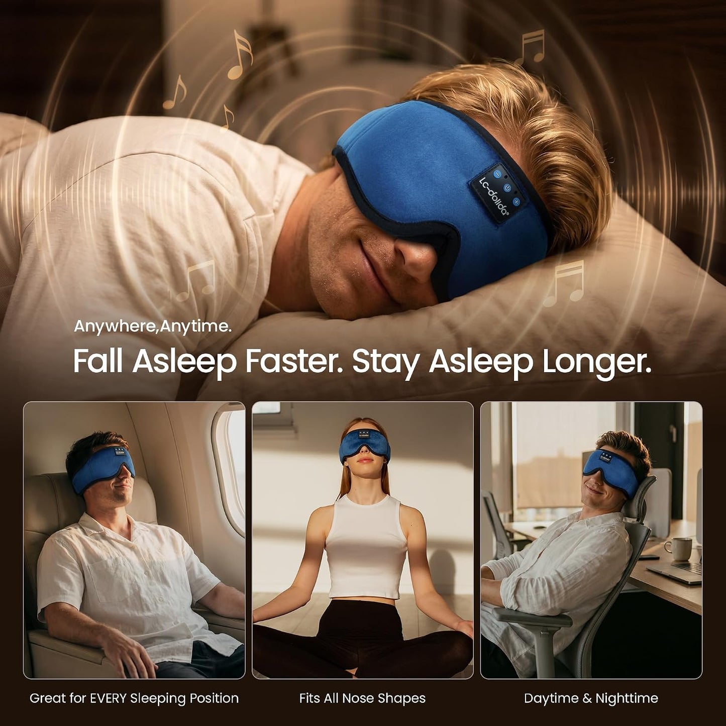 Sleeping Headphones Eye Mask, Sleep Mask with Bluetooth Headphones 3D Eye Mask Wireless Music Cotton Sleep Cover for Side Sleepers Nap Insomnia Air Travel Meditation Gifts for Unisex