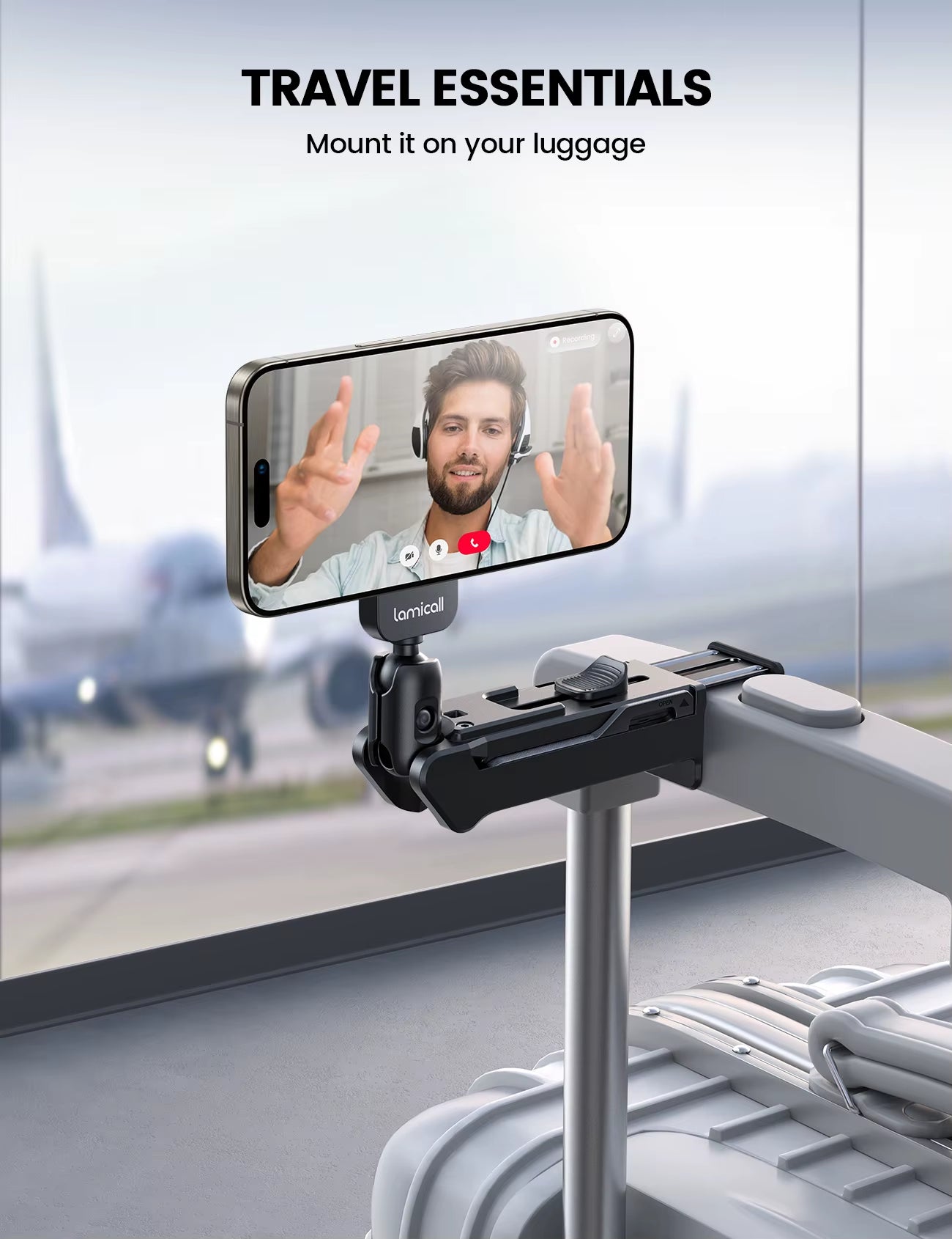 Lamicall STRL02 Magnetic Airplane Phone Holder Travel Mount Strong Clamp for Tray Table Luggage Handle 360 Rotation Free Stand