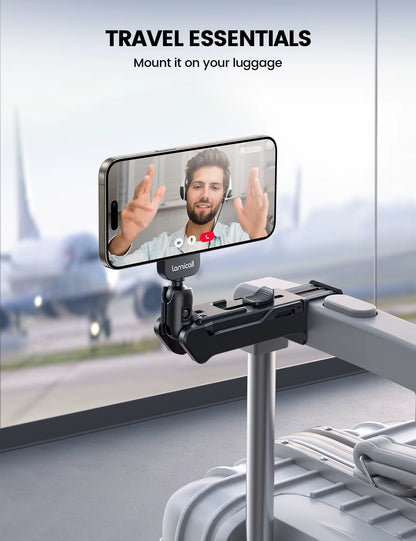Lamicall STRL02 Magnetic Airplane Phone Holder Travel Mount Strong Clamp for Tray Table Luggage Handle 360 Rotation Free Stand