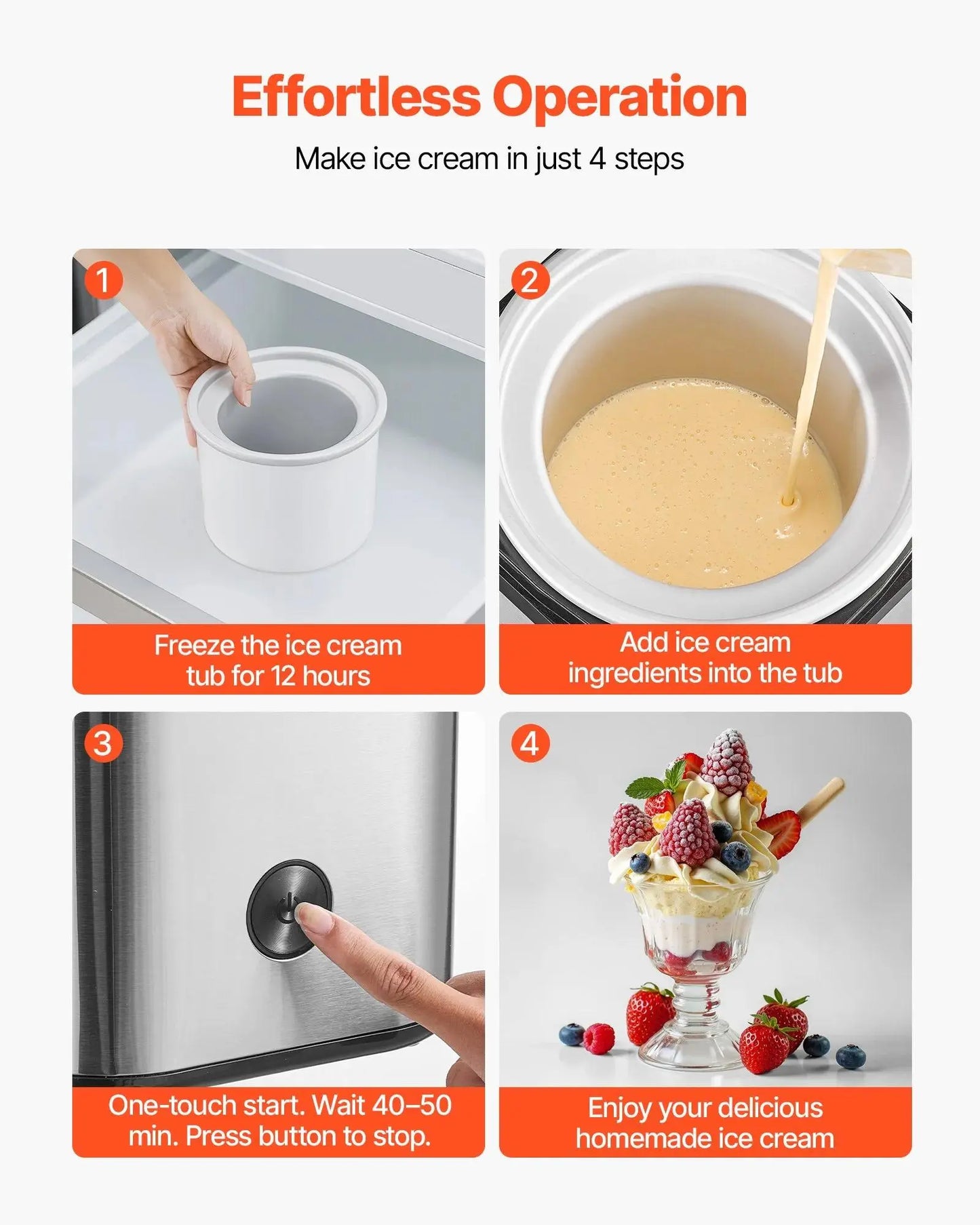【Summerfinds】Vevor Ice Cream Maker, 2.11 Qt. Large Capacity, Electric Automatic Ice-Cream Machine, with Easy Operation & Cleaning, Stainless Steel Shell, for Homemade Frozen Yogurt, Fruit Sorbet, Gelato, Silver