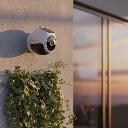 Wireless 2K Solar Security Camera lifestyle photo on home exterior